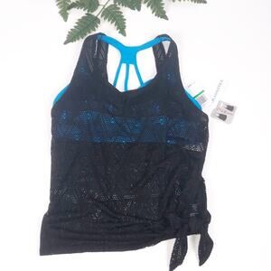 Splashletics Black Lace Tank & Blue Bikini Top - Size Small